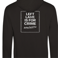 Load image into Gallery viewer, Motorcycle Shirt Left Lane Is For Crime Biker Humor Hoodie. Gift for a motorcycle enthusiasts, son, dad, or grandfather.